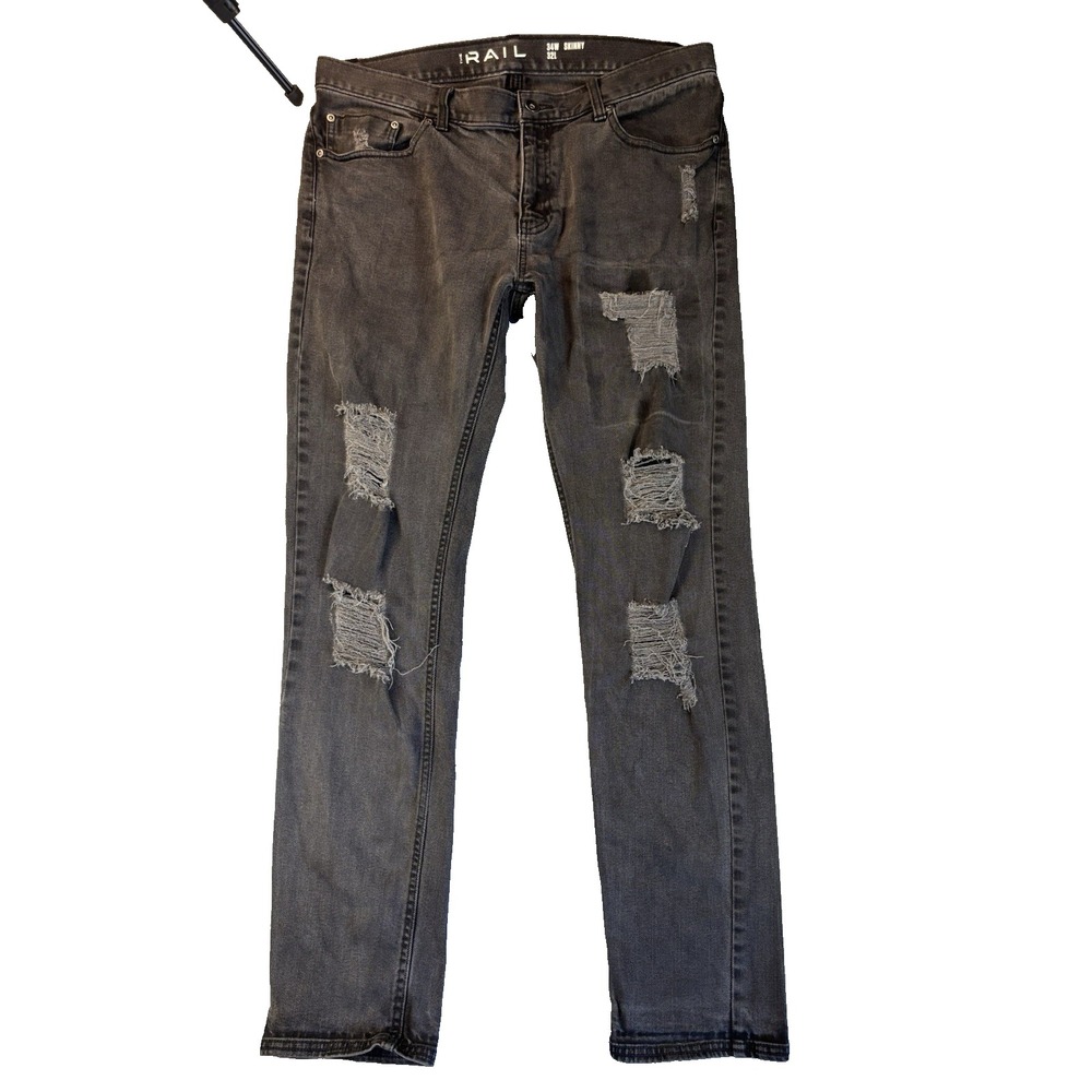 The Rail Mens Distressed Skinny Jeans 34X32 Gray Ripped Denim Grunge Streetwear